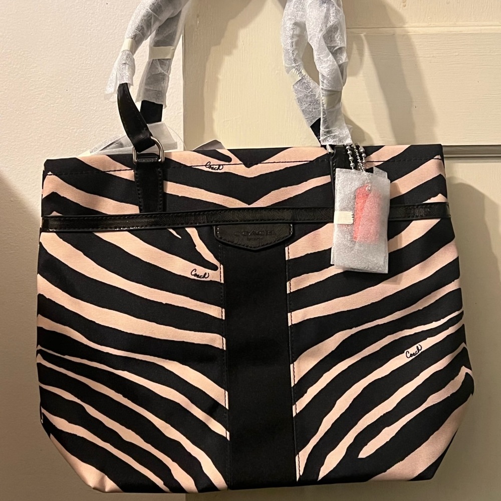 Coach Signature Stripe Zebra Tote
